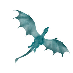 Fototapeta premium Turquoise Flying Dragon Watercolor Illustration
