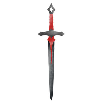 Fantasy Medieval Sword with Red Gem Isolated on Transparent Background