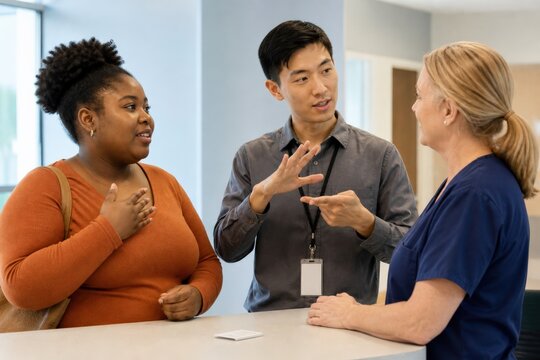 Medical Interpreter Service Deaf Patient Watches Qualified Signed