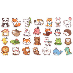 Obraz premium Cute cartoon animal characters collection set for kids and children design with character wildlife illustration