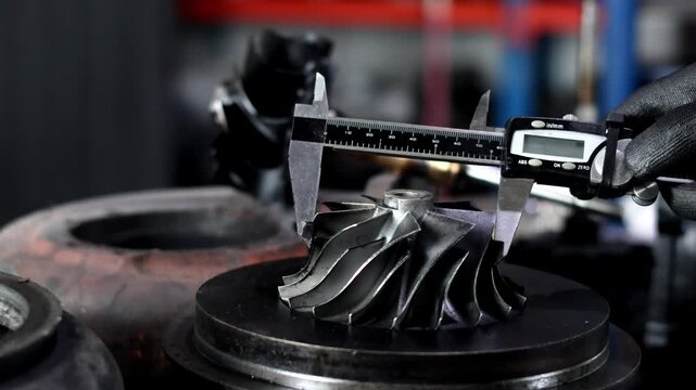 Measuring Turbocharger Turbine Wheel Diameter with Digital Caliper.