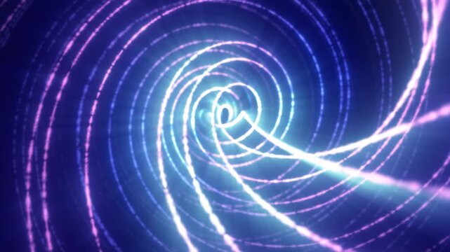 Abstract neon spiral vortex with glowing blue and purple light trails
