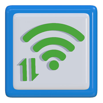 Wifi signal icon in 3D clay style with blue rounded square frame