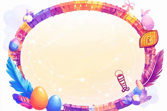 Colorful oval frame featuring dream weaver design with decorative elements and Easter themes