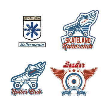 Vintage Roller Skating Badge and Emblem Collection, Retro Skate Club Logo Set Isolated on White Background