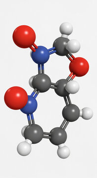 3D molecular model with red oxygen, blue nitrogen, gray carbon, and white hydrogen atoms, showcasing scientific structure, representing chemistry and research.