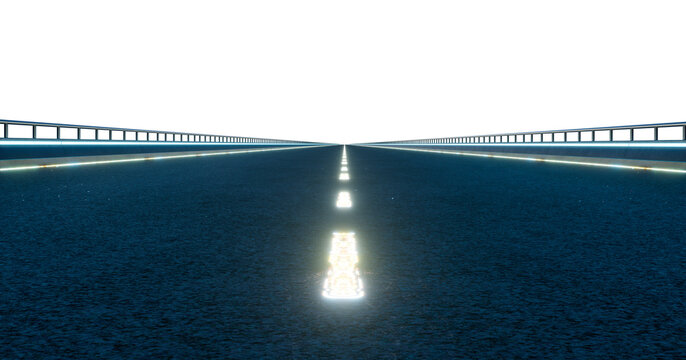 3d rendering empty futuristic highway with glowing lines