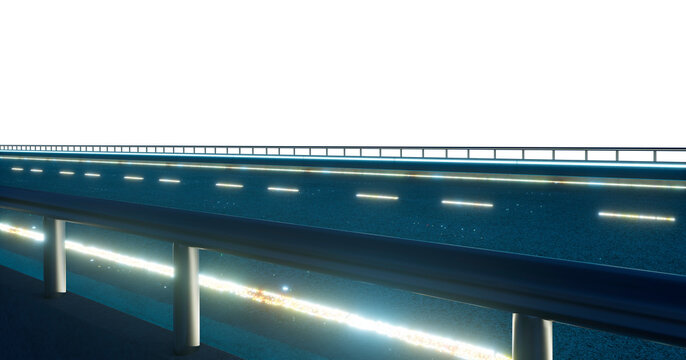 3d rendering futuristic highway night road with guardrail and light trails