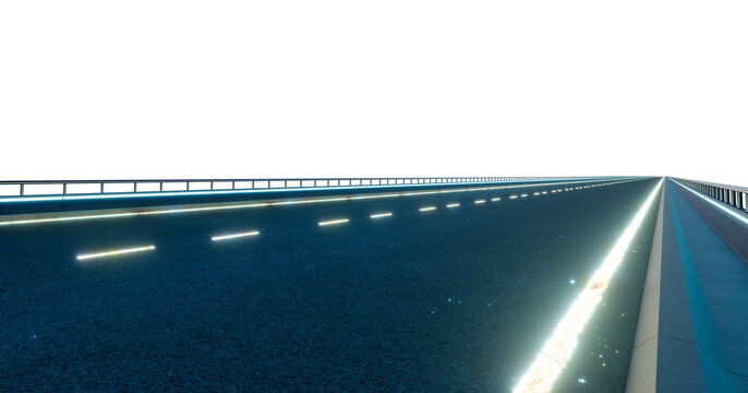 3d rendering futuristic empty highway with glowing neon lights transparent background