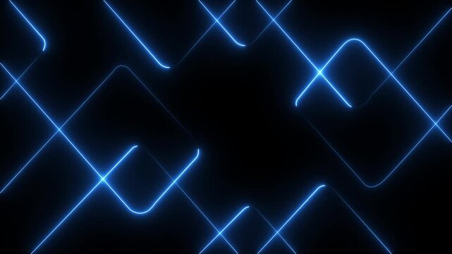 Abstract techno background with blue neon lights. Striped texture in cross shape for innovation concept.Motion graphics of concept animation