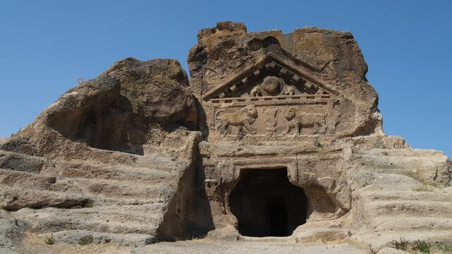 Lion's Sanctuary or Solon's Tomb. Phrygian valley. Travel destinations in Turkey. Eskisehir province. 4k video 
