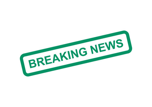 Breaking news stamp or badge with green border on white background isolated on transparent background