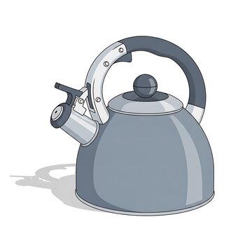 Electric kettle with cord on blue background.