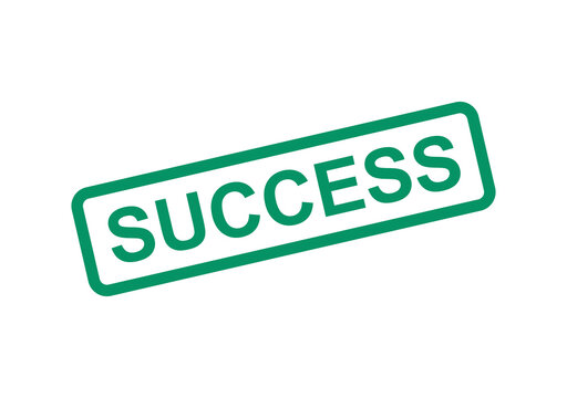 Green success stamp icon with bold text tilted at an angle isolated design element for business and achievement concepts isolated on white background
