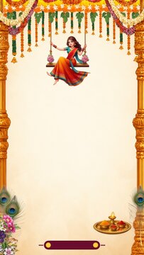 Hariyali Teej Woman on Swing in Traditional Indian Festival Scene Illustration Festival Greeting Poster Story