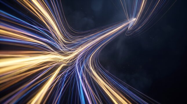 Golden Blue and Purple Light Trails Converging in Abstract Motion
