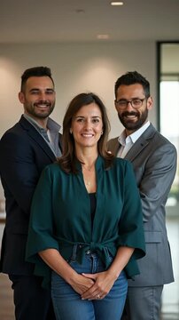 Portrait of successful business team posing in office.