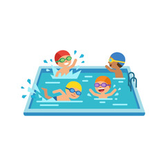 Obraz premium Happy Children Swimming in Pool Summer Fun Isolated on Transparent Background
