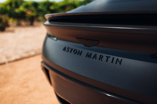 Aston Martin logo at the trunk of a car