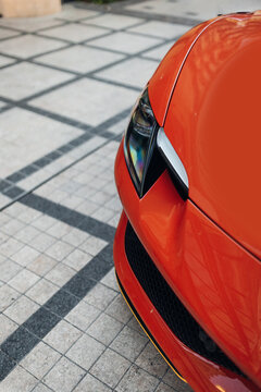 Led headlight lamp of modern luxury supercar close up