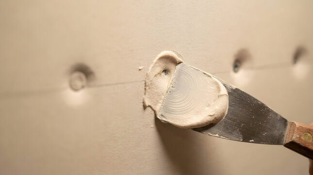 putty knife applying compound to drywall screw | home improvement drywall repair tutorial | filling screw holes with joint compound | patching drywall before painting