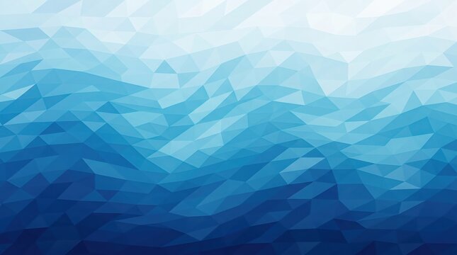 Blue polygonal low poly background representing stylized ocean waves and crystalline surfaces.