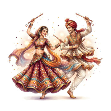Dandiya, Navratri festival couple dance concept on background