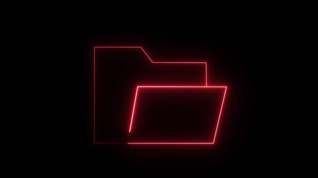 A glowing red neon-style file folder. This type of digital icon is frequently used as a motion graphic, streaming overlay, or UI element to represent data storage, computer files, or file management.