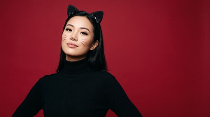 Fototapeta premium woman wearing a cat ears headband