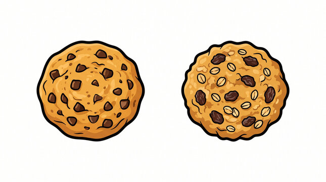 Two baked cookies with toppings isolated on white transparent background