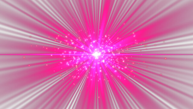 Vibrant Pink Light Rays Exploding with Glowing Star Particles and Magical Sci-Fi Energy