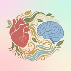 Fototapeta premium Illustration of Heart and Brain Connection
