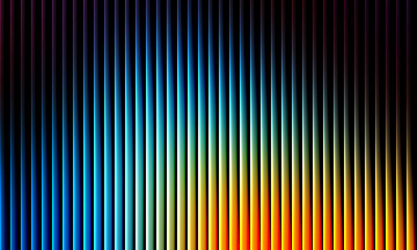 Vibrant vertical glowing gradient lines create a dynamic abstract pattern with deep blue and warm orange colors on a sleek black background for modern digital design
