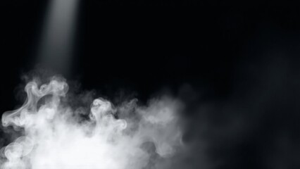 Fototapeta premium White smoke or steam isolated on black background, abstract fog texture for overlay or design element