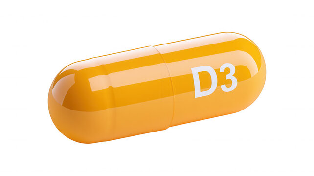 Orange vitamin d3 supplement capsule on transparent background promoting immunity and bone health