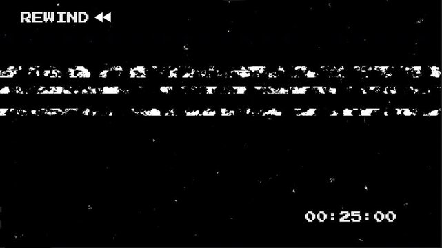 VHS Rewind Screen Simulation with Retro VCR Animation, Static Glitch Noise and Analog Tape Distortion on Green Screen 4K Video