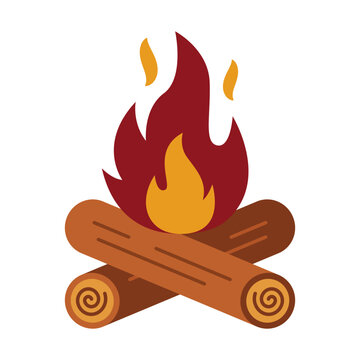 A stylized flat vector illustration of a small campfire with burning logs.