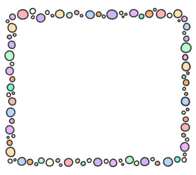 Colorful polka dot circle frame border with hand drawn crayon texture for note and message space
