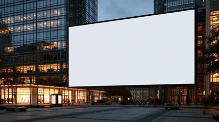 Fototapeta premium Large Blank Digital Billboard Displaying White Screen in Modern City Square at Dusk