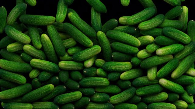 Falling cucumbers transition &ndash; 3d render with alpha channel.