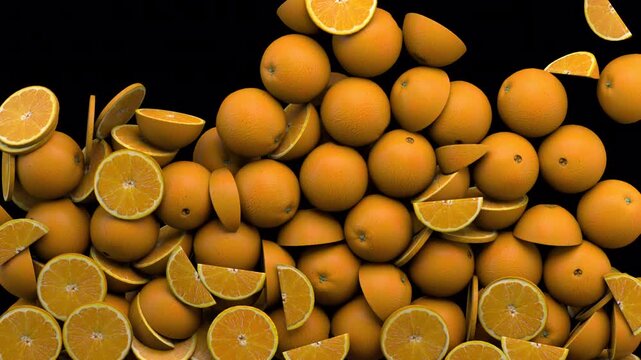 Falling oranges transition &ndash; 3d render with alpha channel.
