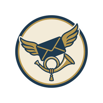 Winged envelope and post horn circular badge.