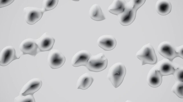Abstract white organic blobs morphing on a gray background in seamless motion