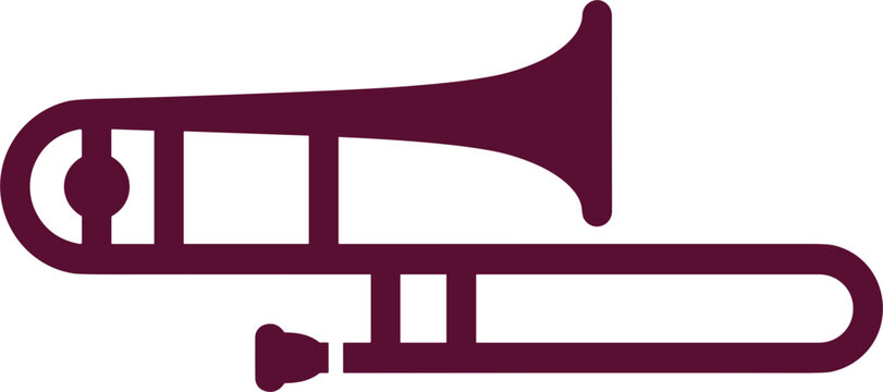 Minimalist trombone silhouette icon representing brass musical instrument performance design element for orchestral with displays clean minimalist