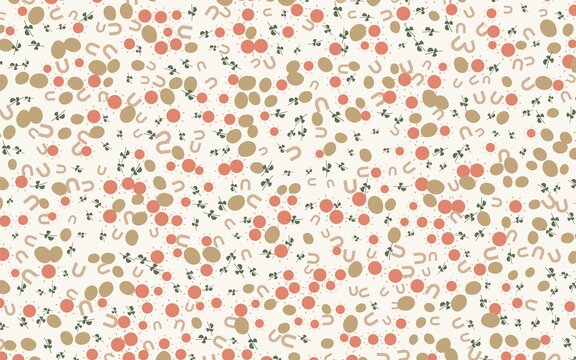 Overlapping pattern with horseshoe sun and clover elements on light background layered playful design for creative applications.