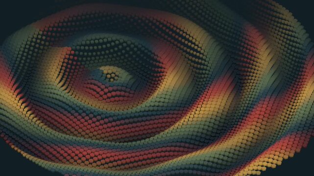 Abstract 3D particle waves flowing in colorful concentric patterns digital background