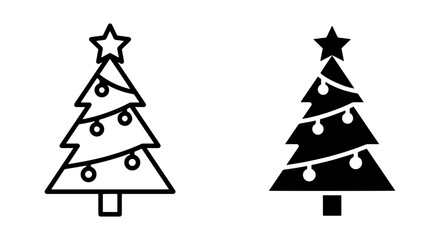 Fototapeta premium Christmas Tree Icons, Festive Holiday Decoration Vector Graphics, Winter Season Celebration Symbols