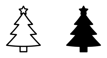 Fototapeta premium Christmas Tree Icons, Festive Holiday Symbols, Black and White Vector Graphics, Seasonal Celebration Elements