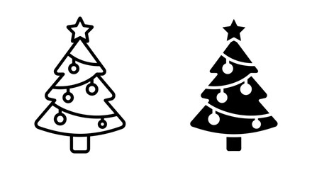 Fototapeta premium Christmas Tree Icons, Festive Holiday Vector Graphics, Winter Celebration Symbols, Black and White Design Elements