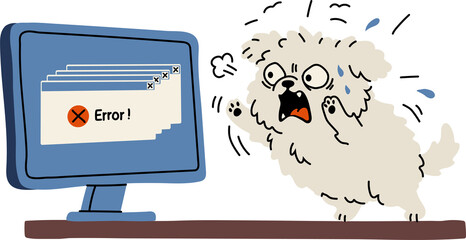 Cute Dog Stressed by Multiple Computer Errors